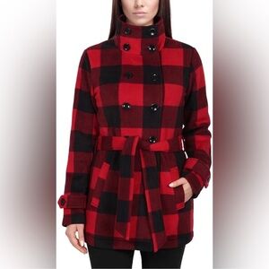 Ike Behar red buffalo plaid fleece coat size small